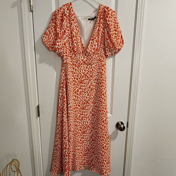 Lulus Orange Heart Print Puff Sleeve Dress Romantic Valentine's Day Style Size M - Picture 1 of 5